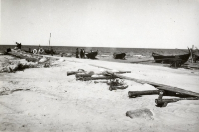 Laivu piebraukšana pie steķiem. Košrags, 1934. gads.