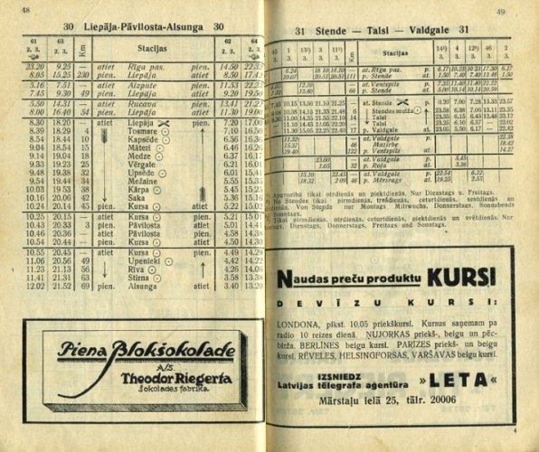 Latvijas vilcienu, autobusu un tvaikoņu saraksti